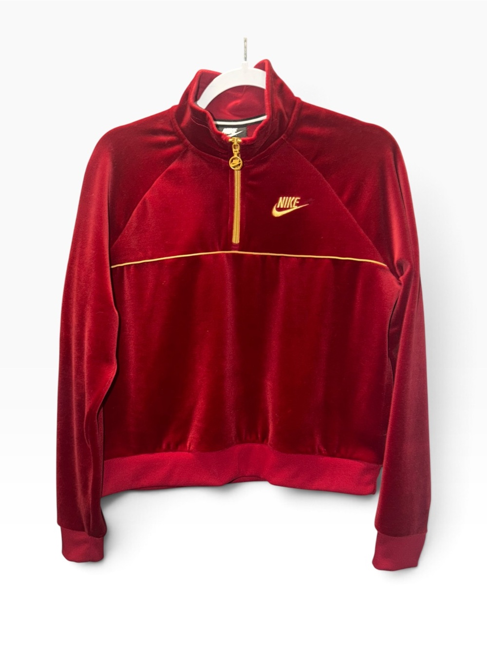 Nike women's Red Velvet Quarter-Zip Jacket with Gold Trim large